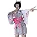Produktbild Damen Japanischer Kurz Kimono mit OBI Gürtel Lovely Sakura Rabbit Print Yukata Robe Wrap Front Nachthemd Nachtwäsche - - Einheitsgröße