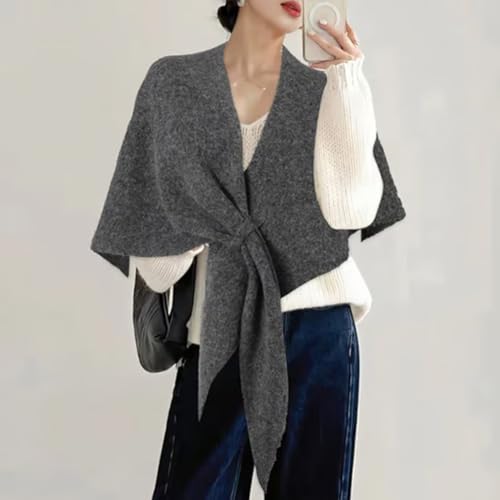 Women's Solid Color Shawl, Knitted Sweater Shawls, Knotted Cardigan Cape, Soft Triangle Shawl Wrap Poncho for Travel3