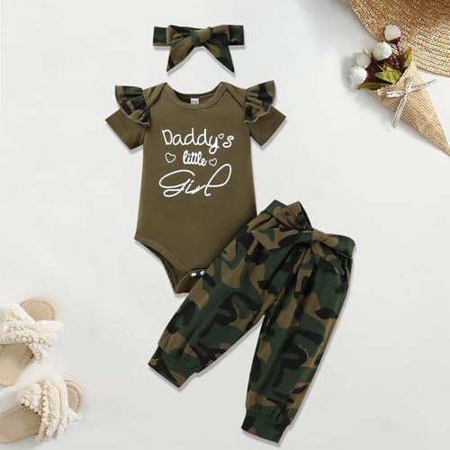 Baby Girl Clothes Set Daddys Printed Ruffle Romper Top Floral Pants Newborn Infant Girl Clothing Outfit2
