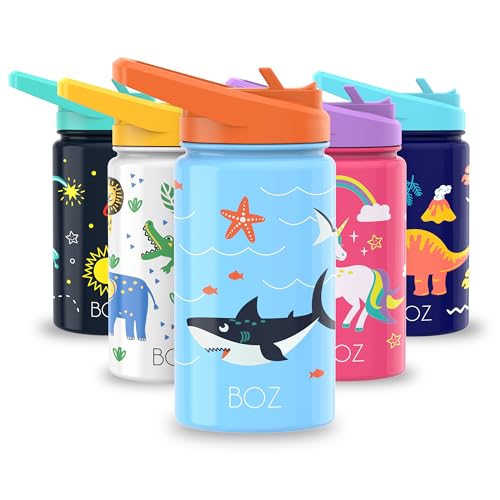 BOZ Gourde Isotherme Enfant avec Paille 414ML, Bouteille d'Eau Anti-fuite pour Boisson Chaude ou Froide | Gourde Inox à Double Paroi Isolante et Motif...