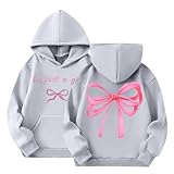 Teen Hoodies Size 14-16 Girls Hooded Sweatshirt Size 7-8 Fall Fashion Bows Graphic Shirts For Kids Girls 10-12 Long Sleeve Winter Oversized Sweater 14-16 With Pocket Light Gray 13-14 Years Soft