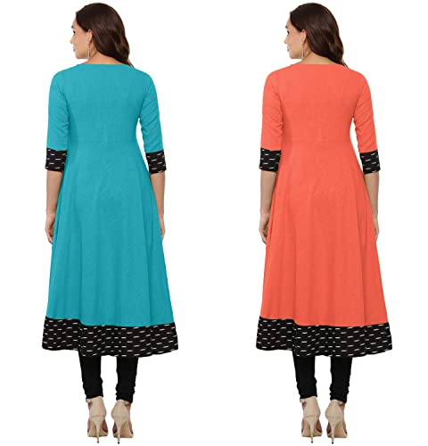 Image of NATEK Cotton Anarkali Printed Border Kurtis for Women Combo Pack of 2