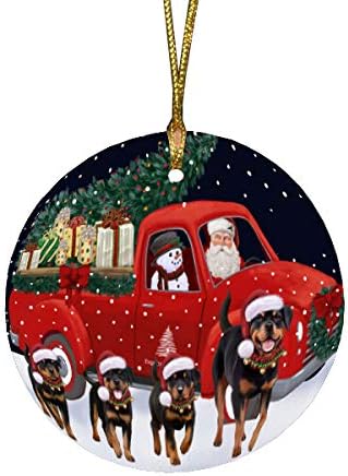 Christmas Express Delivery Red Truck Running Rottweiler Dogs Round Flat Ornament - Pet Decorative Hanging Ornaments for Christmas X-mas Tree Decorations - 2.75" Round Christmas Ornament