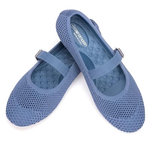 Image of Frank Mully Women's Mary Jane Flats Comfortable Dressy Ballet Flats Casual Round Toe Slip On Washable Knitted Fabric Office Work Woman Shoes