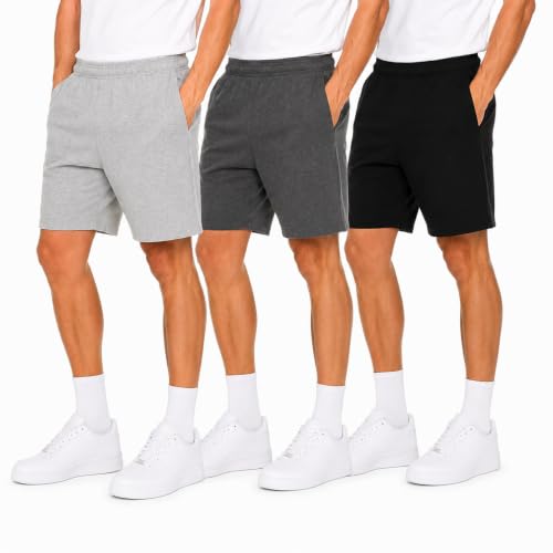 Image of Essential Elements Mens 3 Pack 100% Cotton Lounge Pajama PJ Shorts | Soft Breathable Knit With an Elastic Waist and Handy Pockets, Comfy for Sleep, Workouts and Relaxed Everyday Wear