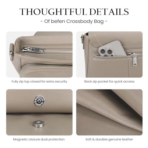Image of befen Genuine Leather Crossbody Bags for Women with Built in RFID Wallet Medium Womens Saddle Bag Cross Body Purse