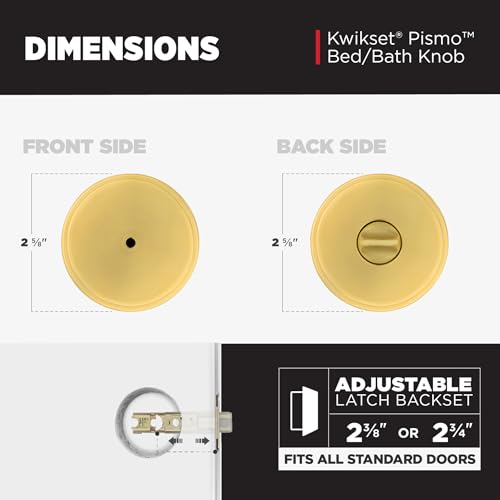 Kwikset Pismo Interior Privacy Door Knob with Lock, Door Handle for Bathroom and Bedroom, Satin Brass, Round, Keyless Turn Lock Doorknob, Microban Protection by Kwikset - Image 8