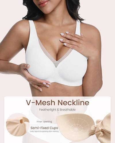Image of Vinfact Deep V Mesh Bras for Women No Underwire Buttery Soft Wireless Bras Lightly Support Seamless Bralettes