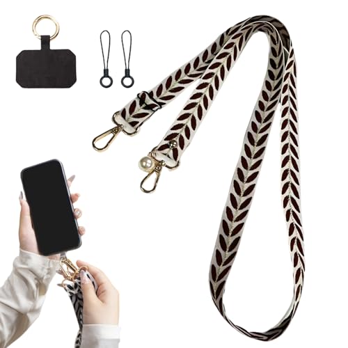 EuSupNova Feuilles et Perles Cordon Téléphone Portable Universelle, Lanière pour Téléphone Noire à Suspendre Chaîne, Cordon de Collier Ajustable, Breloque Universelle Imprimée Pourportable