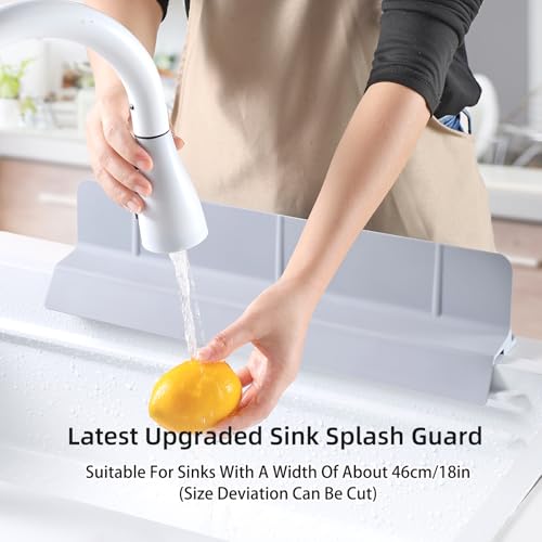 18" Upgraded Silicone Sink Splash Guard Released in 2026,Self-Draining Water Splash Guard for Kitchen Sink,Bathroom and Kitchen Island,with 3.5" High Splash Guard & 6 Strong Suction Cup(Grey) — view 2