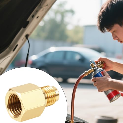 Image of lasuroa 2pcs Brass Refrigerant Tank Adapters, R134A to R12 Fitting Adapter 1 /2 inch Female to 1 /4 inch Male Flare Valve Core for AC Charging Vacuum Pump & HVAC Systems