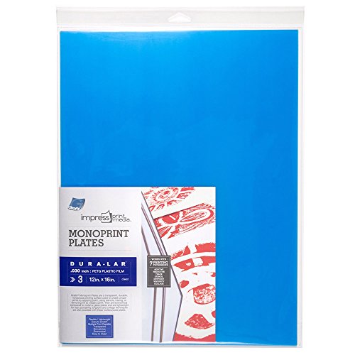 Grafix Impress Print Media Monoprint Plate – 12 x 16”, Pack of 3 – Transparent, Lightweight, Non-Porous .030” Dura-Lar Monoprinting Surface, Economical Alternative to Metal or Glass Plates