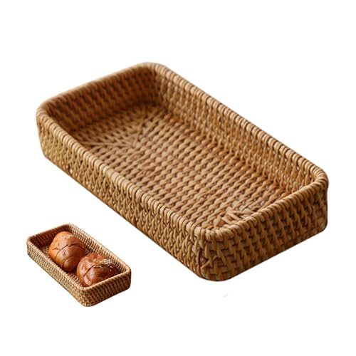 Rattan Bathroom Vanity Tray,Serving Vanity Basket,Bathroom Tray for Countertop,Sturdy Storage Basket for Dressing Table,Shelves,Desk Top,Cabinet,Nightstand 