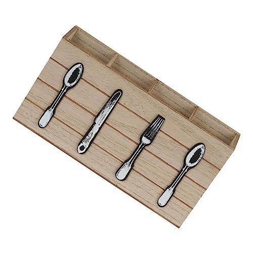 DEARMAMY Organizador de Cubiertos de Madera con Compartimentos Soporte para Utensilios de Cocina Caja Dividida para Ordenar Menaje y Cubertero Estantería Compacta para Cocina Fácil