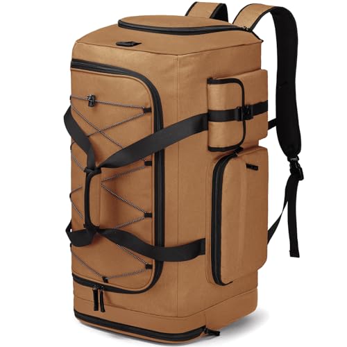 TAIHOYIN Bolsa de viaje para hombre grande 70L bolsa de deporte para fin de semana mochila con compartimento para zapatos, bolsa de entrenamiento para mujer para gimnasio, viajes, marrón