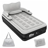 JNNQI Colchón de Aire Inflable Individual con Cabecero, Bomba de Aire Eléctrica Inalámbrica...