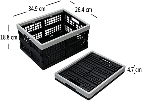 Ikando Pack of 4 Folding Collapsible Plastic Storage Crates Boxes, Stackable Collapsible Basket, 15 Litre, Black