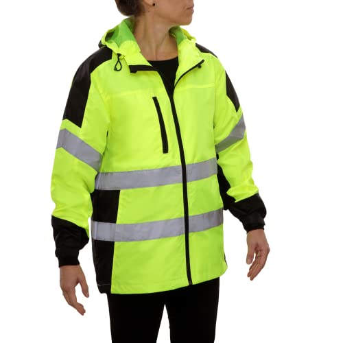 Reflective Apparel High Visibility Hooded Windbreaker Safety Jacket - Ansi Class 2 Compliant, Water-Resistant Shell - Lime, 2Xl #TOP4