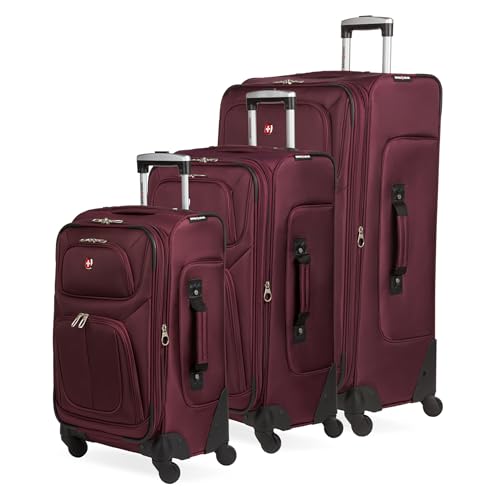 Image of SWISSGEAR Sion Softside Expandable Spinner Luggage Durable Lightweight Travel Suitcase, Merlot, 3-Piece Set (Carry-On /Medium /Large)
