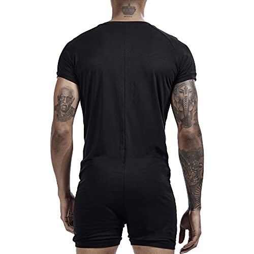 Men's Short Sleeve Pajamas Sexy Sleepwear Jumpsuit Stretchy Silky Elastic Home Casual Sleepwear2