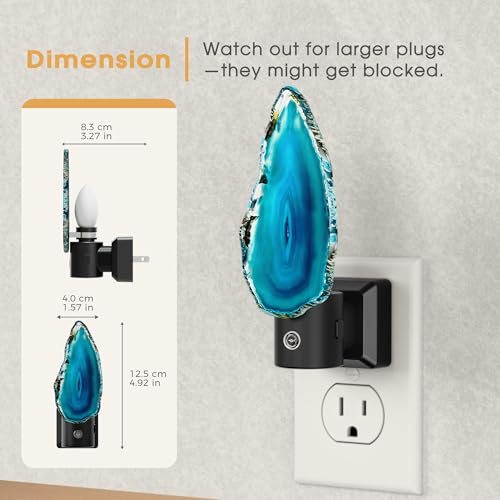 Image of Briignite Agate Night Lights Plug into Wall, Dimmable Night Lights with Adjustable Brightness, LED Nightlight with Dusk to Dawn Sensor, Blue Healing Stone Agate 3000K Warm White for Hallway Bedroom