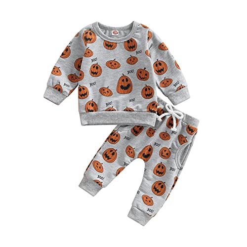 Image of WALLARENEAR My First Halloween Outfit Baby Boys Girls Pumpkin Sweatshirt Tops + Long Pants Newborn Halloween Clothes 2Pcs Set