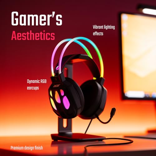 Image of Acer Nitro Phantom HX5 Wired Gaming Headset | Virtual 7.1 Surround Sound | 50mm Dynamic Drivers | RGB Lighting | Noise Reduction Mic | USB Gaming Headphones for PC, Laptop with Deep Bass Audio