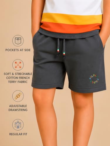 Image of Pilolo Kids Soft Cotton Terry Lycra Adjustable Drawstring Pocket Shorts for Boys
