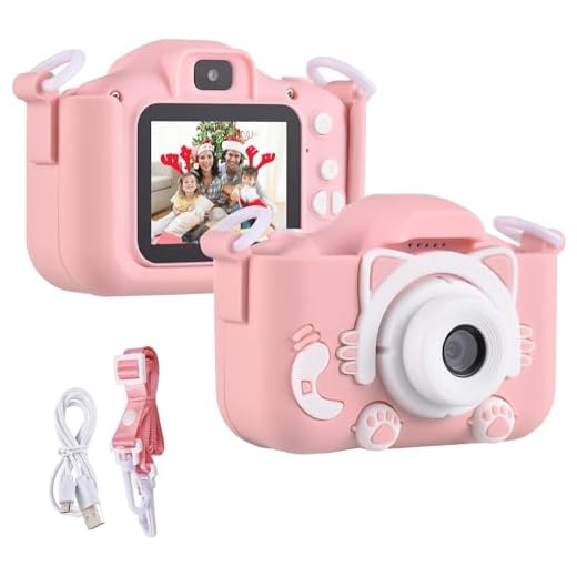 Mini Câmera Digital Infantil 1080P Portátil com Alça Tela 2" Temporizador Auto-foco Câmera de Vídeo Para Crianças com Jogos Filtros e Molduras - BELLA NET (ROSA)