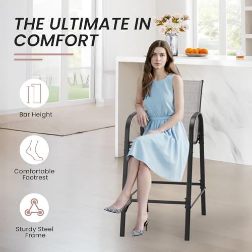 Image of HOMREST Outdoor Bar Height Stools Set of 5,4 High Back Patio Bar Chairs with Outdoor High Top Table,All Weather Outdoor High Top Bistro Set Furniture for Patio,Balcony,Light Grey