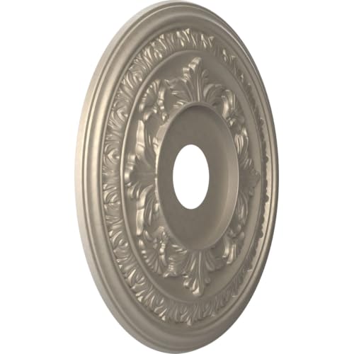 Image of Ekena Millwork CMP19BACSV Baltimore Thermoformed PVC Ceiling Medallion (Fits Canopies up to 7 3 /4 inch), 19 inchOD x 3 1 /2 inchID x 1 inchP, Metallic Silver Metallic