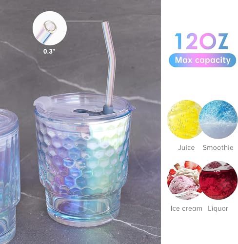 Image of Kamvy Glass Tumblers with Straws & Lids,Aesthetic Coffee Sipper Mug with Wide Mouth,Rainbow Glass Drinking Mason for Iced Tea,Cold & Hot Beverages Cups Pack of 1 (Bubble)