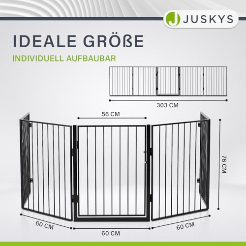 Juskys Metall Kaminschutzgitter 300 x 76 cm klappbar - Schutzgitter für Tiere - 5 Elemente inkl. Tür - Laufgitter Absperrgitter
