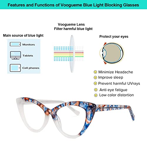 Image of Voogueme Cat Eye Blue Light Glasses for Women, Block UV Anti Eyestrain Eyewear Antoinette GWA454518-05, Medium