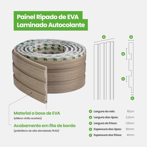 Painel Ripado Laminado de EVA Autocolante Amadeirado Decoração Linha Madeto Fácil Instalação | Meu R