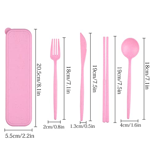 4 Sets Travel Utensils With Case, Reusable Utensils Set With Case, Wheat Straw Travel Chopsticks Knife Spoon And Fork Set, Portable Utensils Set With Case For Adult Travel Picnic Camping Lunch #TOP1