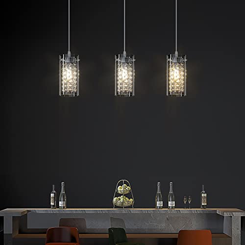 Baunoisk Modern Crystal Pendant Light,Chrome Finish Hanging Light Fixture Mini Glass Ceiling Pendant Lamp With 59" Adjustable Cord For Kitchen Island Living Room Dining Room #TOP2