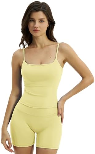 QINSEN 2 Piece Workout Sets for Women Spaghetti Straps Tank Top H...