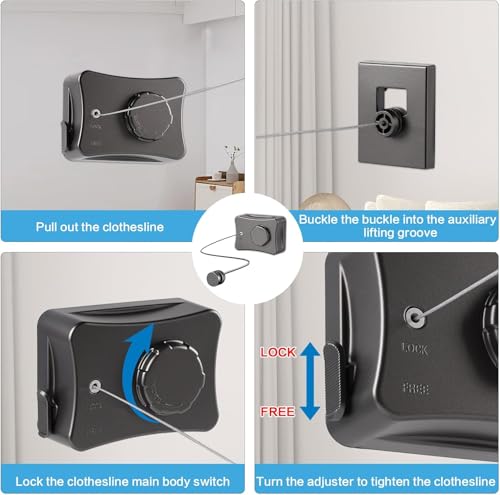 Image of Retractable Cloth line for Drying Clothes Indoor,Heavy Duty Double Cloth Drying Rope for Balcony,Wall Mounted Cloth Drying Stand Laundry Clothesline Adjustable Washing Line 13.8 Ft Wire (Big)