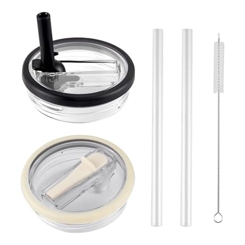 40 oz Tumbler Flip Straw Lid Replacement Compatible with Stanley Cup 40oz Tumbler Tumbler Cover and Stanley Cup Quencher with 2 Straw and 1Cleaning brush (Cream White, Black) Cover