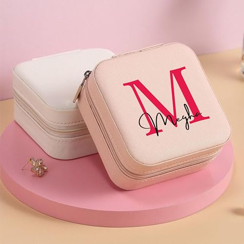 Image of P Arts Personalised Mini Jewellery Organizer for Women - Custom Name Rakhi Gift for Sister | Rakshabandhan Special Jewelry Storage Box, PU Leather Travel Case