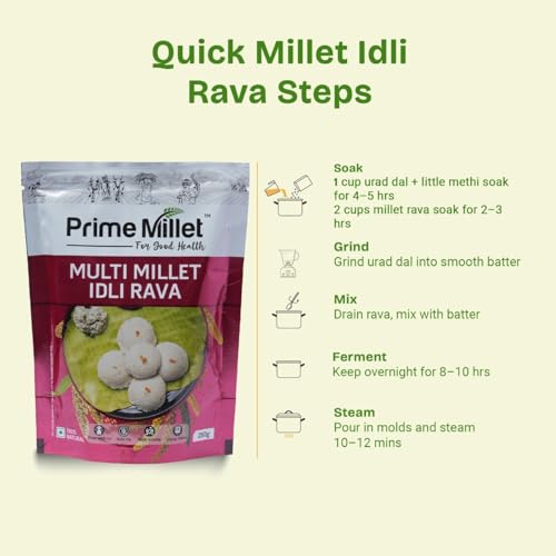 Image of Prime Millets Organic Multi Idli Rava | Whole Barnyard Grain | Pack of 2 (750g Each) | High Fiber | Healthy Digestive Meals | Premium Quality