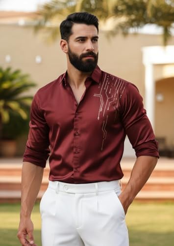 Image of IndoPrimo Men's Stylish Satin Shirt for Party, Formal, Daily and Casual Wear Full Sleeve Shirt for Men