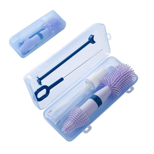 Image of Chemimoso Small Silicone Baby Bottle Brush for Newborn Anti-Colic Baby Bottles， Portable Travel Bottle Cleaner Brush, Suit for Baby Bottles Less Than 8 OZ, Blue