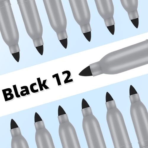 Image of Permanent markers, 12 packs permanent markers bulk, quick drying in one second, smooth, not easy to erase, durable, can be marked on glass, tiles and cloth, office supplies,Gray shell