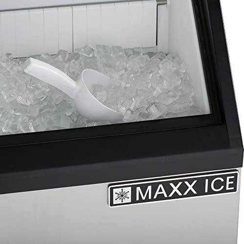 Image of Maxx Ice MIM75 Commercial Ice Maker Machine, Stainless Steel Self-Contained Undercounter Design Makes Bullet Cubes with 25-Pound Storage, 75-lbs, Metallic