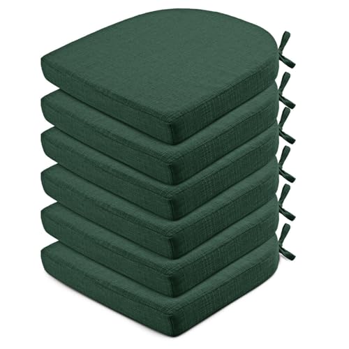 Image of Wellsin Chair Cushions for Dining Chairs 6 Pack - Kitchen Chair Cushions with Ties and Non-Slip Backing - Dining Chair Pads 16 inchX16 inchX2 inch, Dark Green
