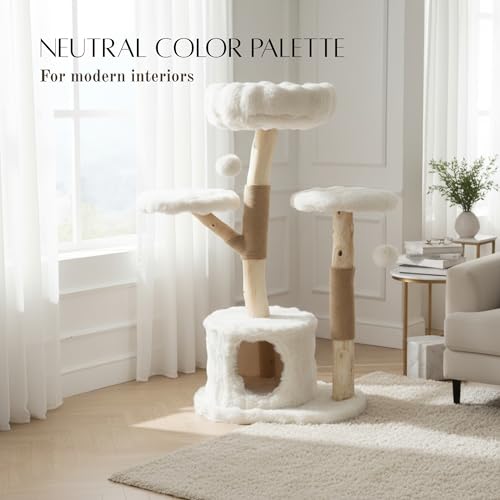 Árbol para Gatos Grande de Madera Real y Sisal Blanco miniatura 6