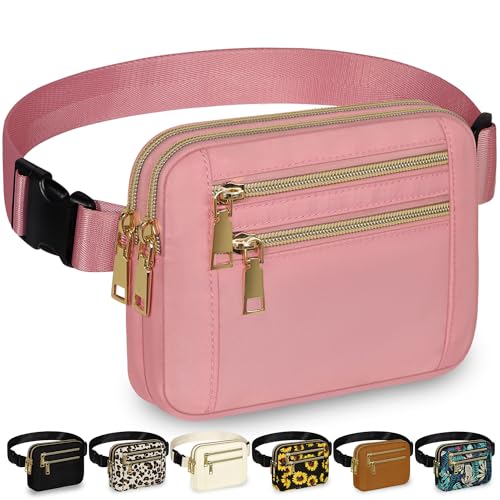 Image of Fanny Packs for Women 4 Zip Pocket Crossbody Belt Bag Waist Bags | Waterproof, Fashion Waist Pack, Crossbody Bags for Women, with Adjustable Strap, for Workout,Running,Traveling(Pink,L)