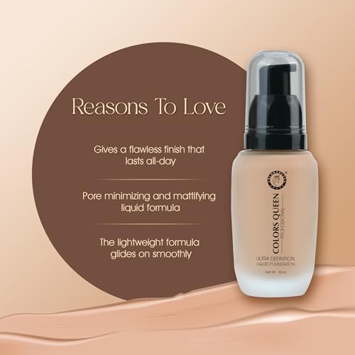 Image of Colors Queen Ultra Definition Liquid Foundation | Lightweight & Long Lasting Full Coverage with Dewy Finish | Easy to Blend, Waterproof & Sweat Proof for Face Makeup (Honey, 30ml)